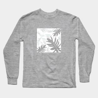 Autumn fall gray on white tropical palm leaves Long Sleeve T-Shirt